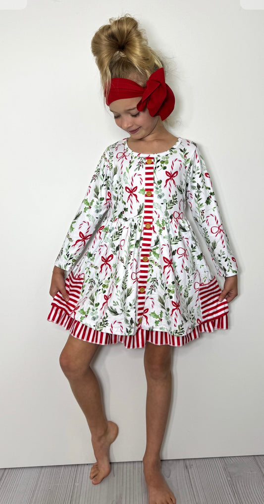 Whimsical Winter Candy Cane Dress By Clover Cottage