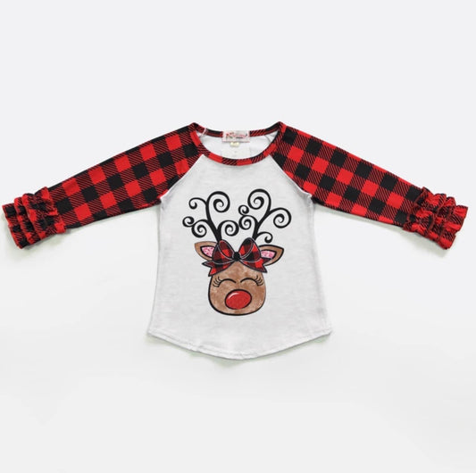 Buffalo Plaid Reindeer Raglan by Clover Cottage