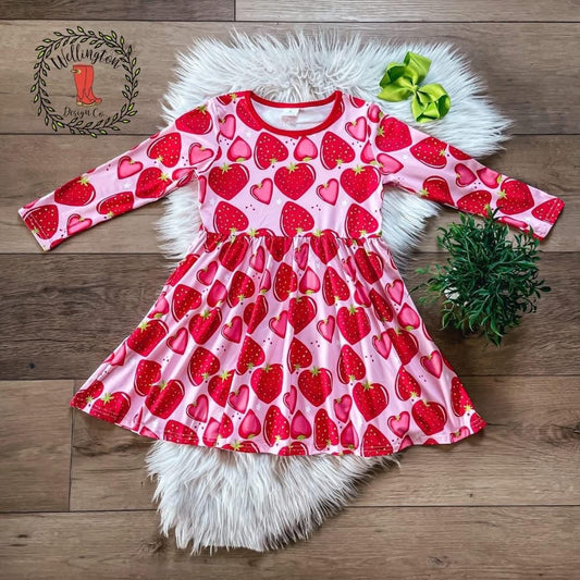 Pre-Order Strawberries & Hearts Dress By Wellington Design Co.