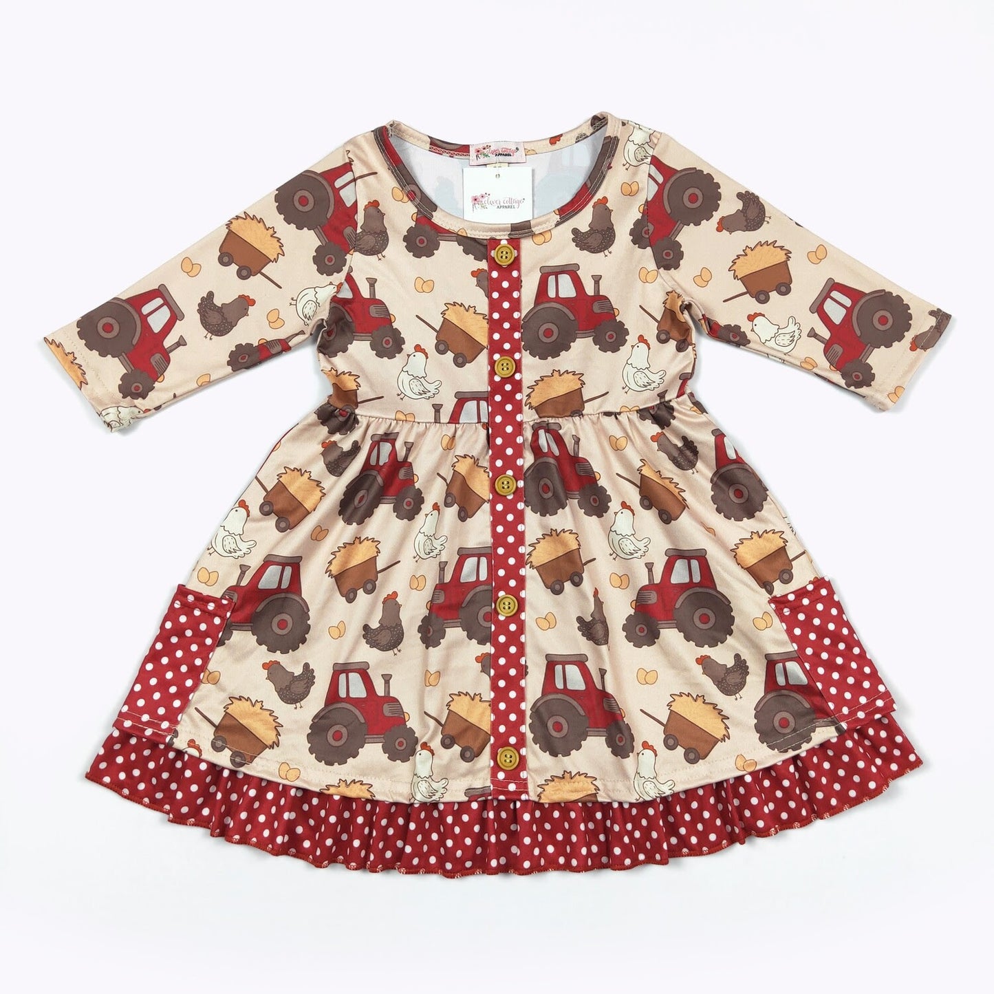 Red Tractor Dress by Clover Cottage