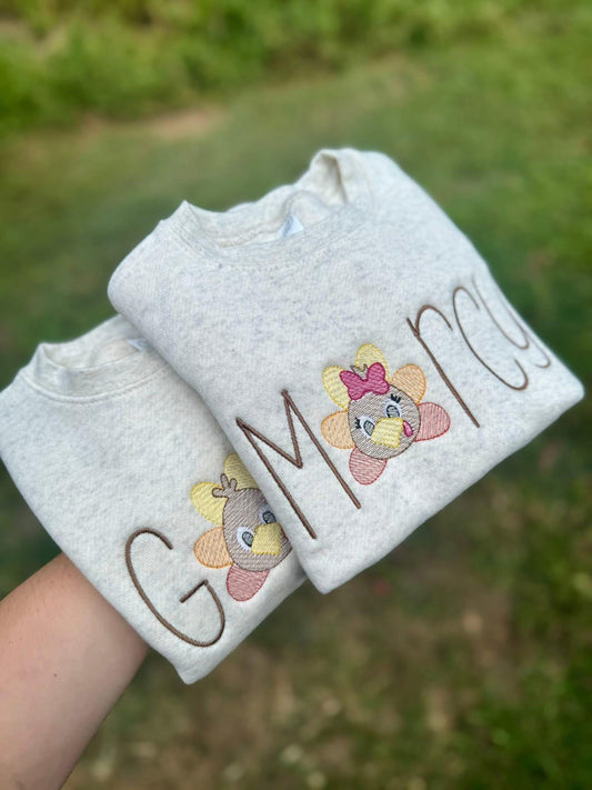 Turkey Embroidered Name Sweatshirt