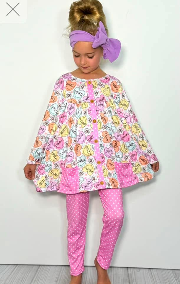Pink Candy Heart Girls Set by Clover Cottage