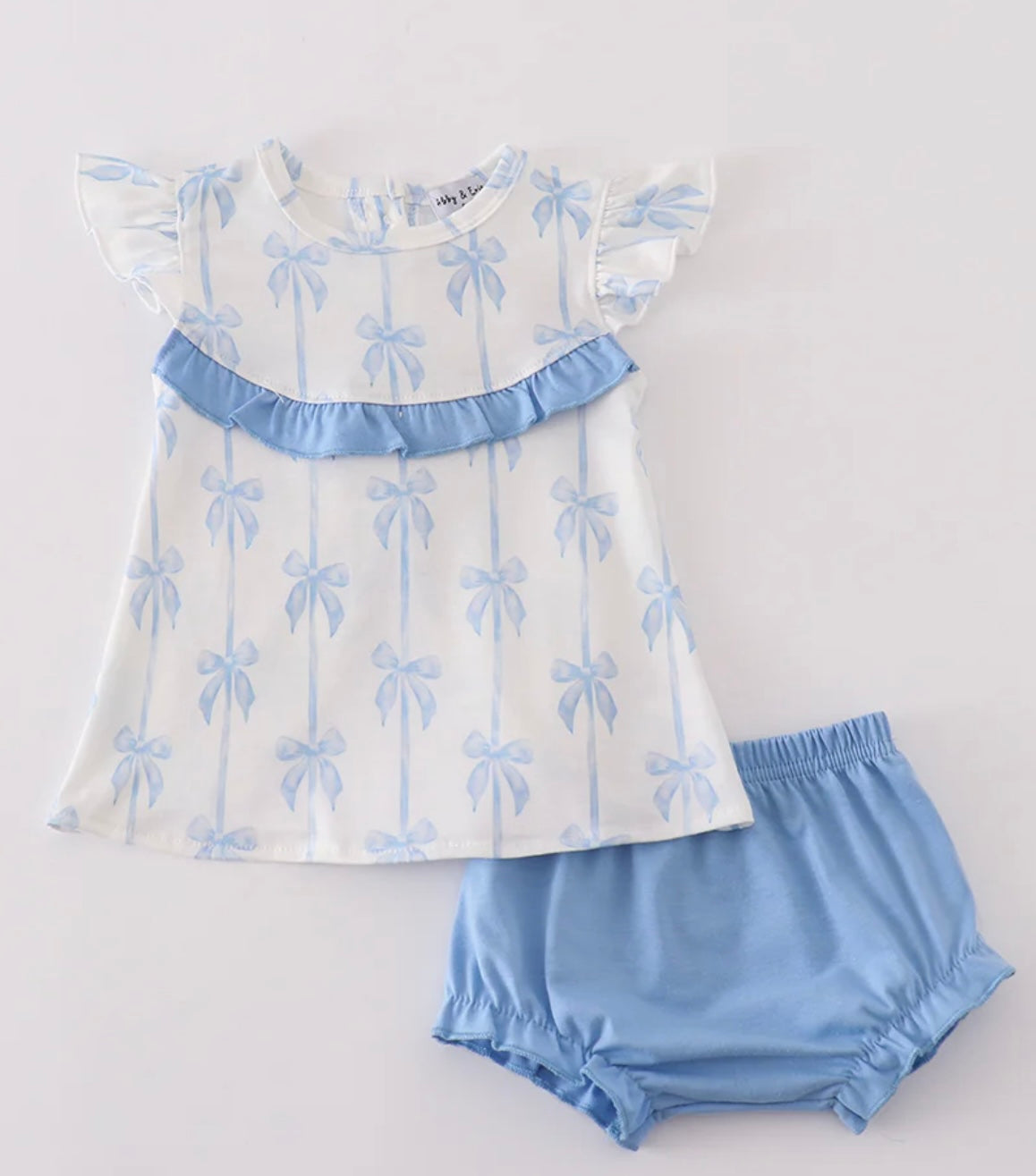 Blue Bow Ruffle Bloomer Set