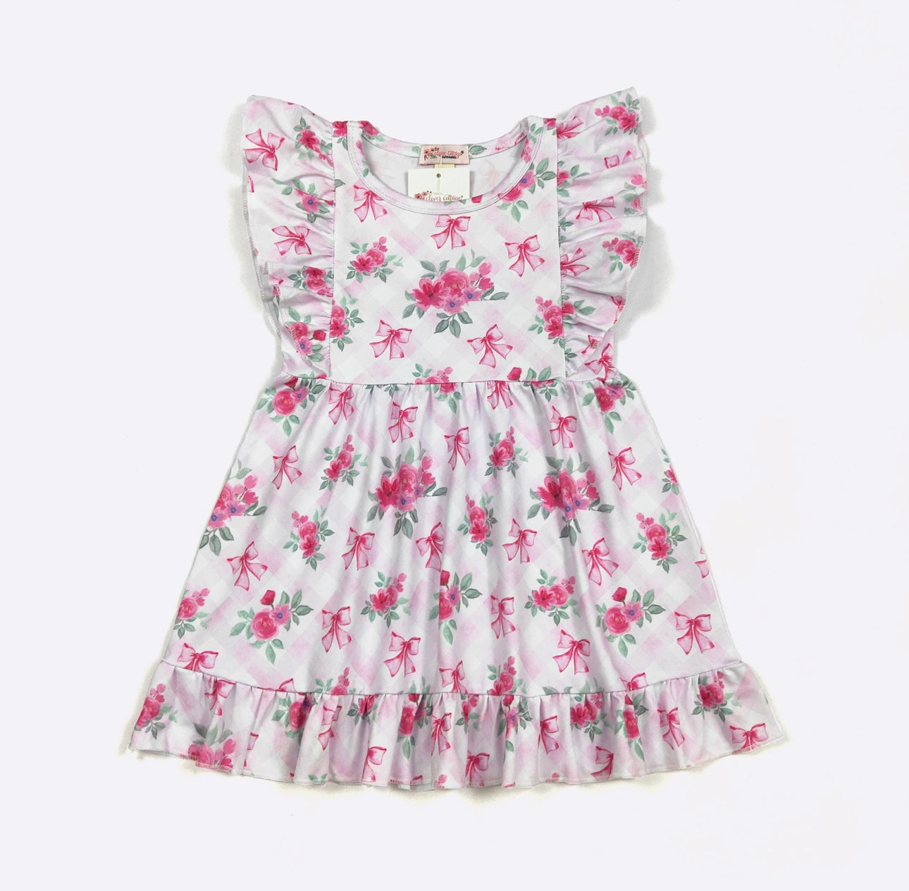 Floral Pink Lattice Girls Dress By Clover Cottage
