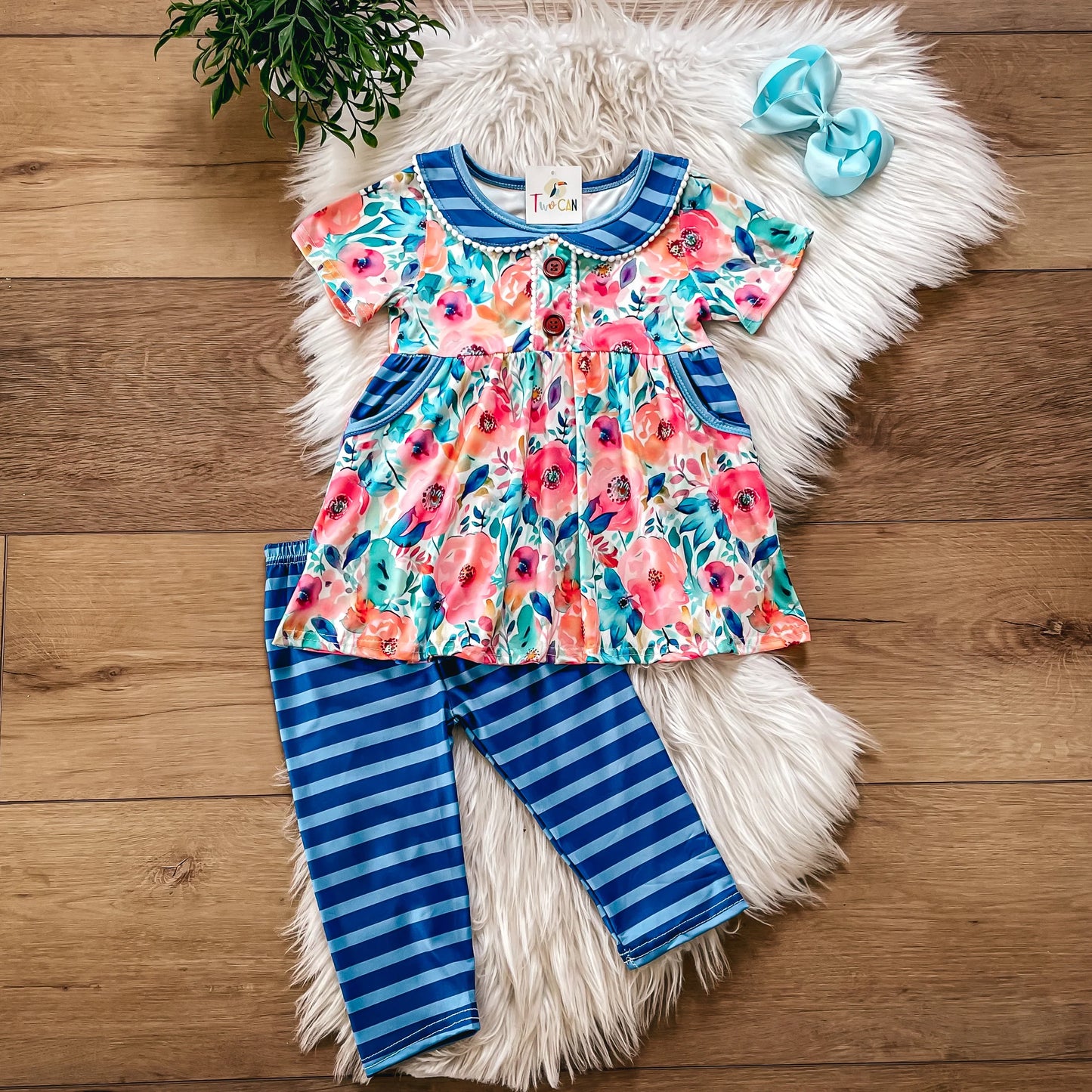 Blue Floral Capri Set by TwoCan