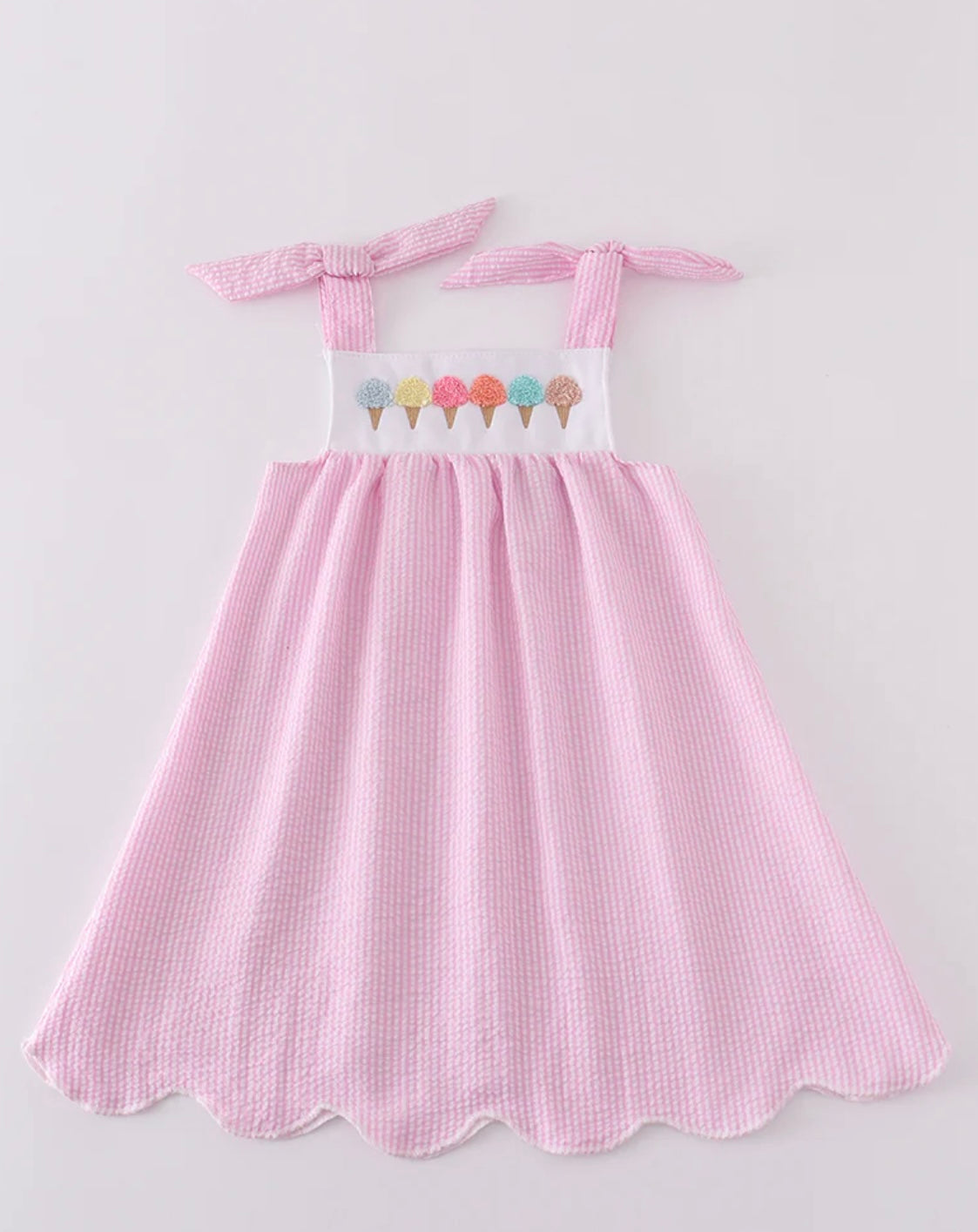 Pink Seersucker Ice Cream French Knot Dress