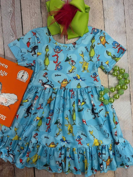 Blue Seuss Crew Twirl Dress