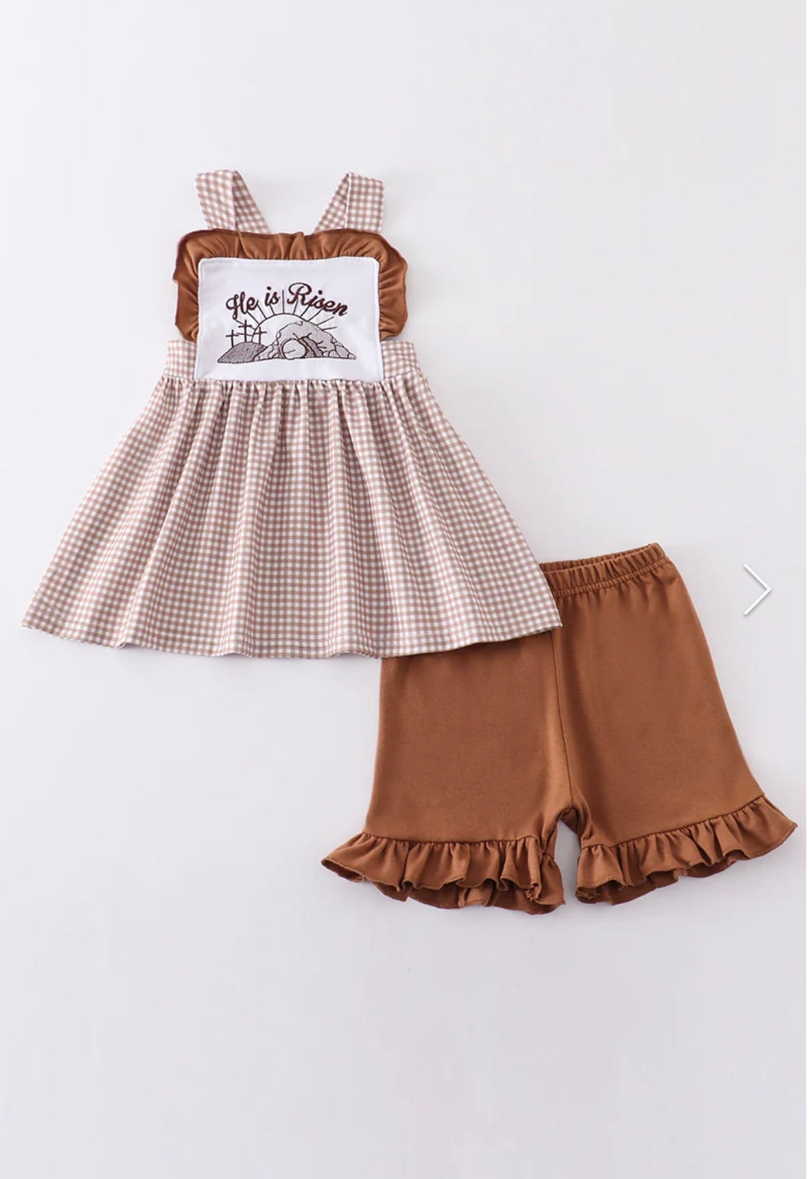 Khaki He Is Risen Embroidery Short Set by HoneyDew