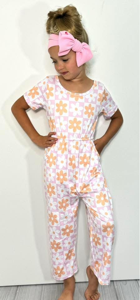 Checkered Daisy Girls Romper By Clover Cottage