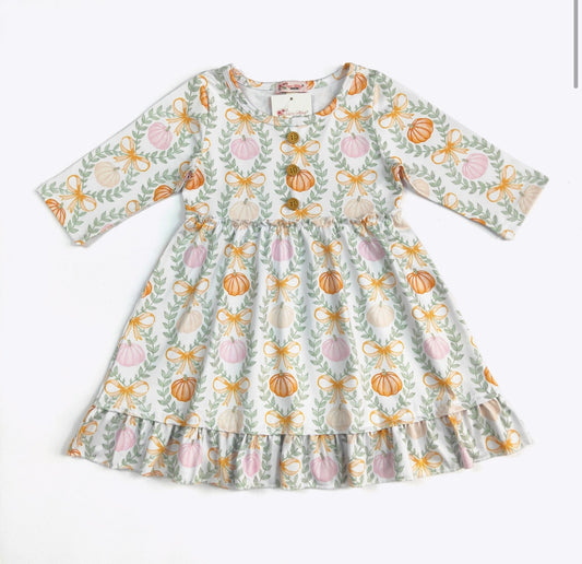 Pumpkin Coquette Girls Dress By Clover Cottage