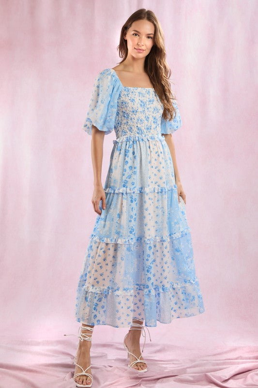 Floral Patchwork Printed Maxi Dress