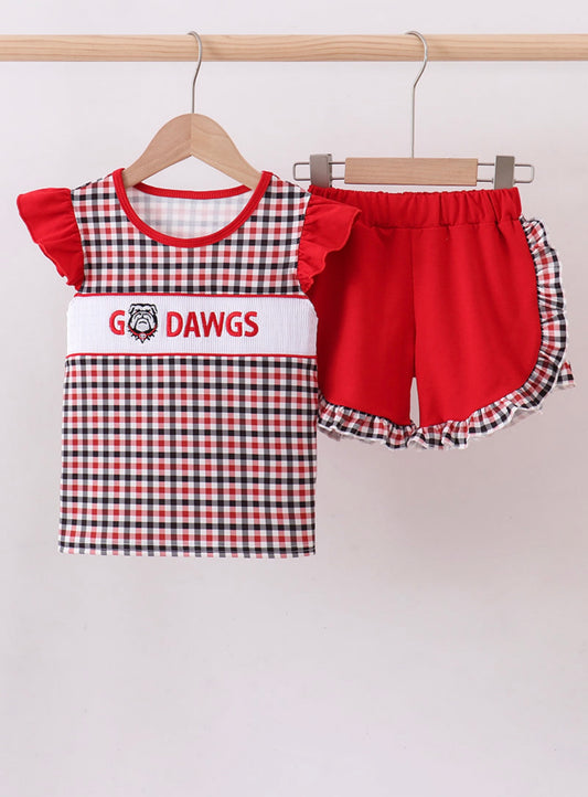 Georgia Go Dawgs Plaid Ruffle Short Set