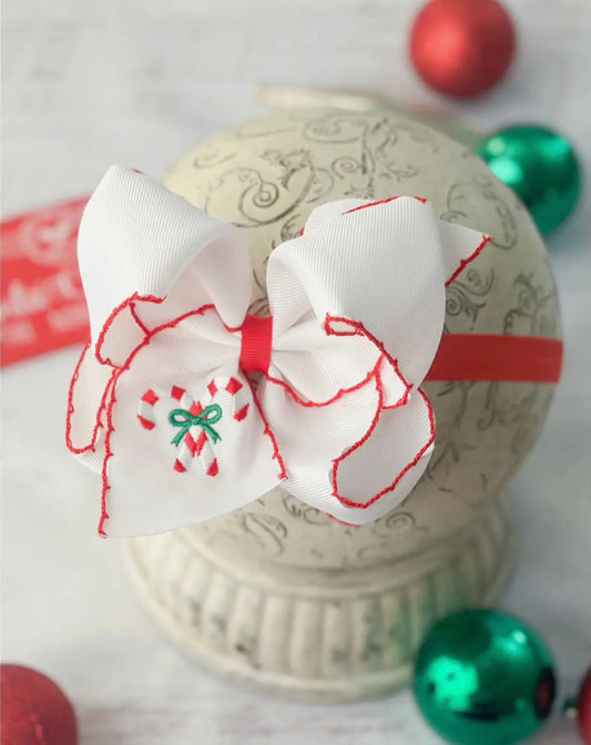 Candy Cane Embroidered Hair Bow (Headband)