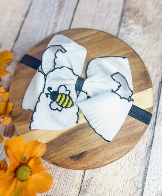 Bumblebee Embroidered Moonstitch Hair Bow (Headband)