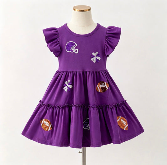 Purple Football Sequin Dress By Clover Cottage