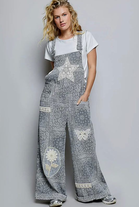 Floral Crochet Pearl Overalls by POL