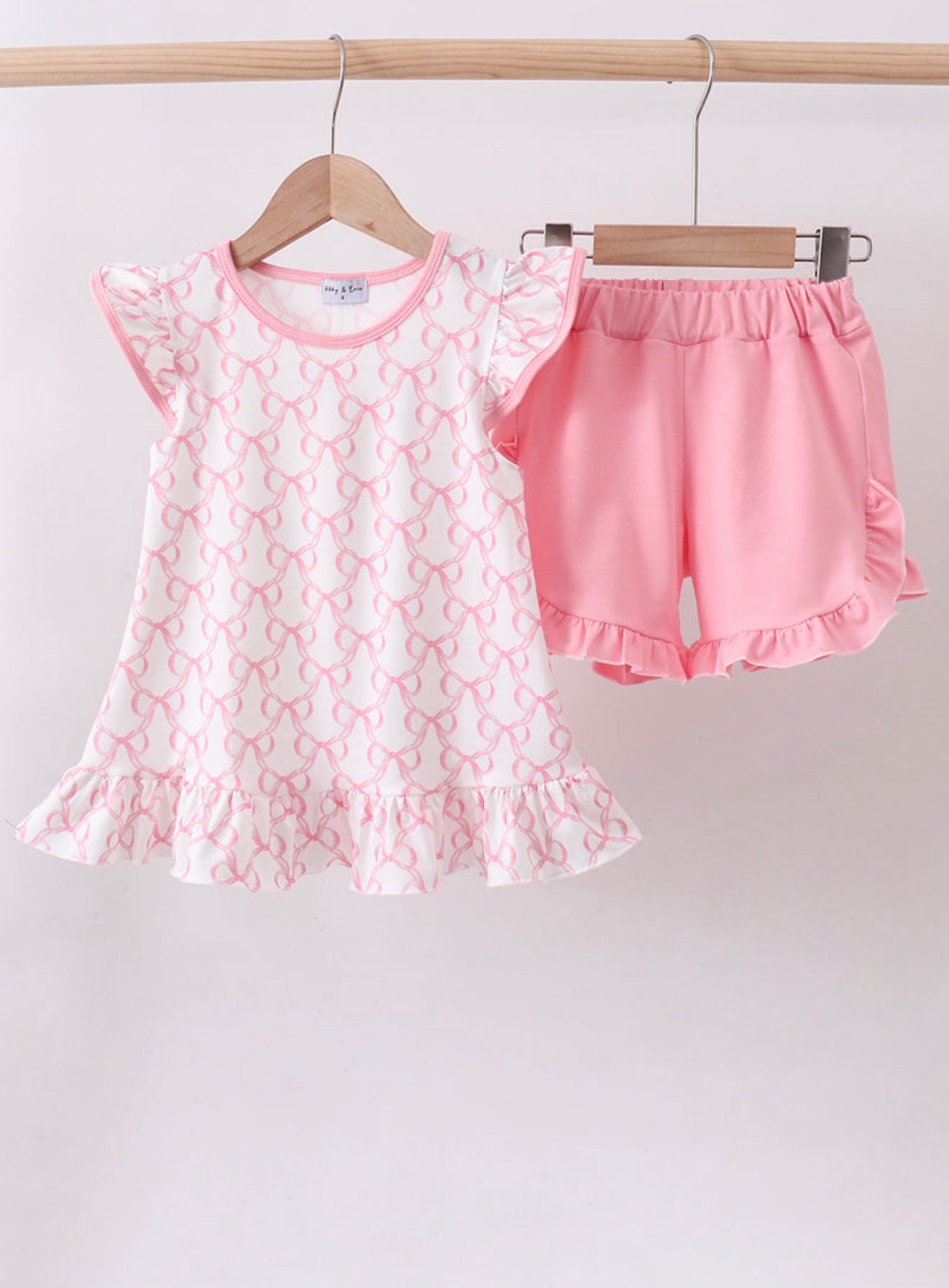 Pink Bow Ruffle Shorts Set