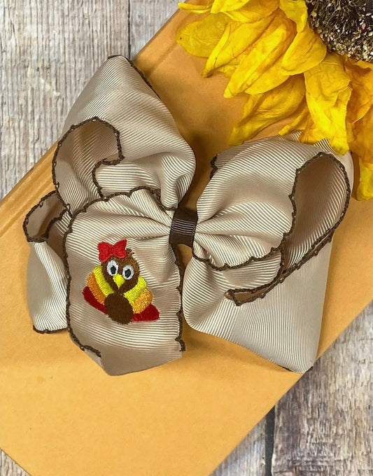 Turkey Embroidered Moonstitch Hair Bow (Clip)