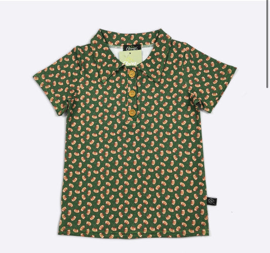 Green Football Boys Collar Shirt By Clover Cottage