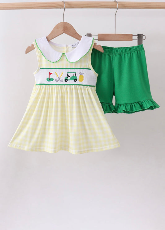 Yellow Golf Gingham Ruffle Short Set