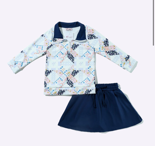 Blue Quilted Quarter Zip Skort Set