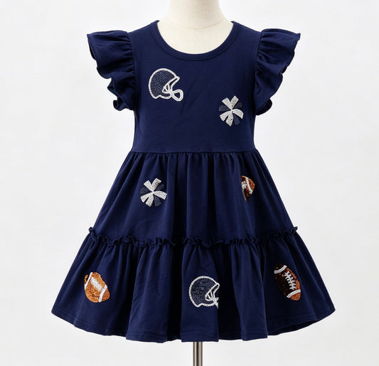 Navy Football Sequin Dress By Clover Cottage