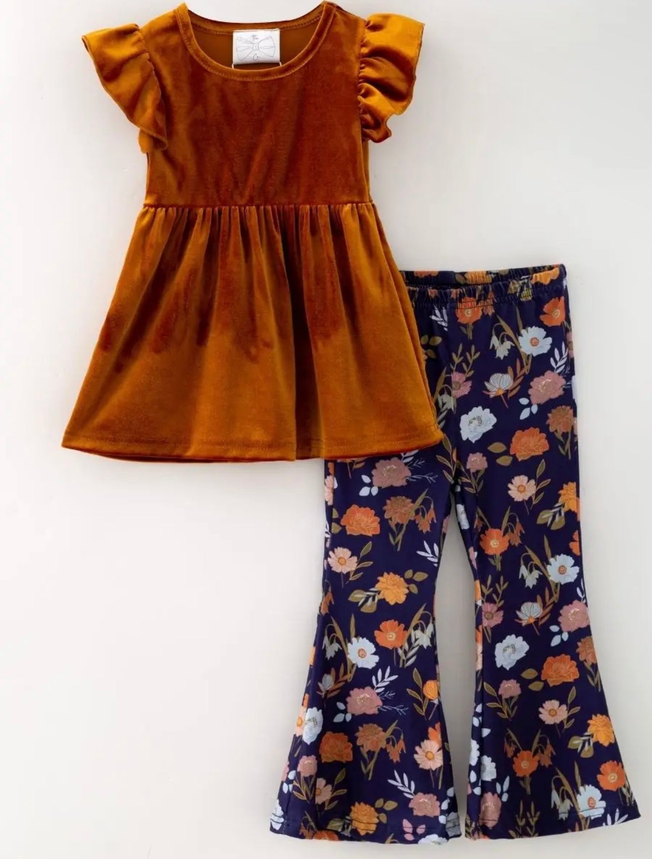 Navy Wildflower Velvet Flare Set