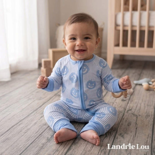 Boo in Blue Infant Romper By Landrie Lou
