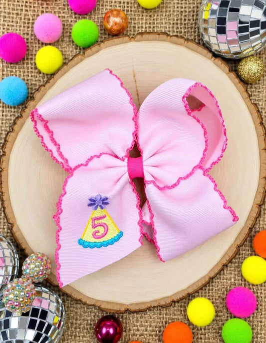 Birthday Girl Party Hat Moonstitch Hair Bow (Clip)