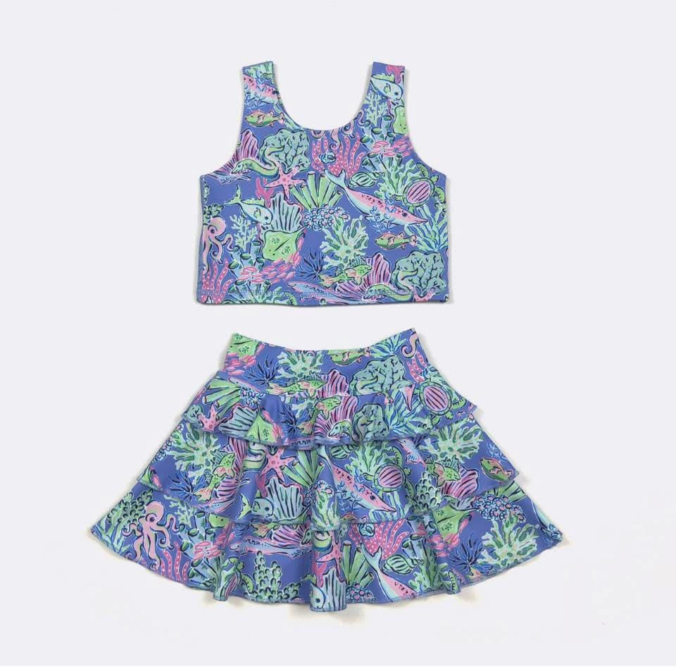 Reef Ruffle Girls Skort Set By Clover Cottage