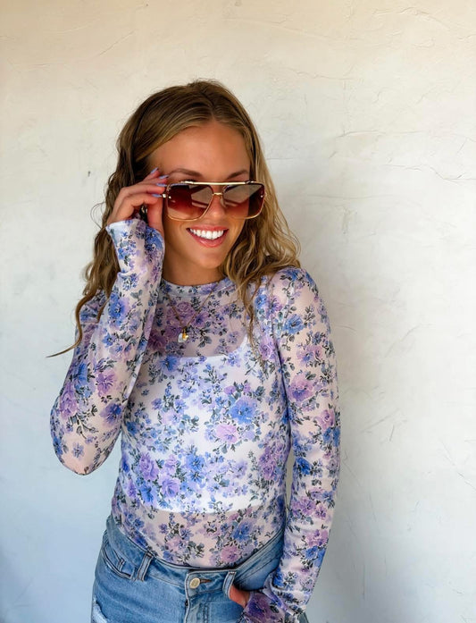 Lavender Floral Spring Mesh Top