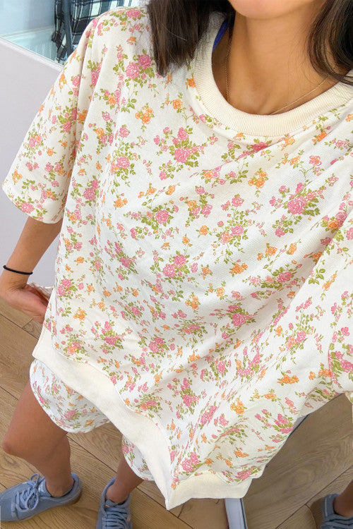 Pink Floral Oversized Short Set
