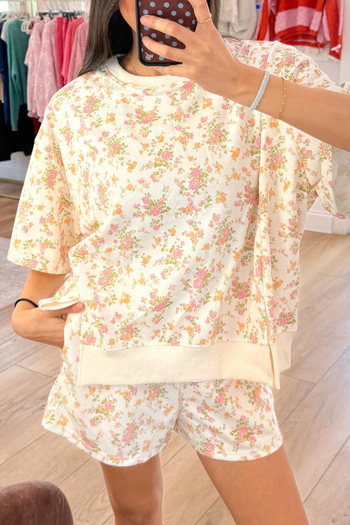 Pink Floral Oversized Short Set