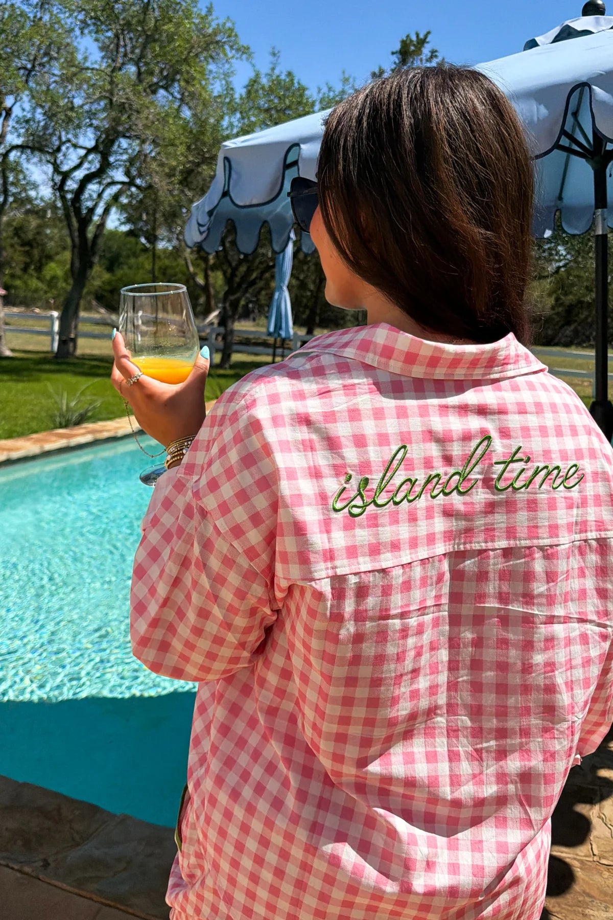 Pink Gingham (Island Time) Vacay Lounge Top