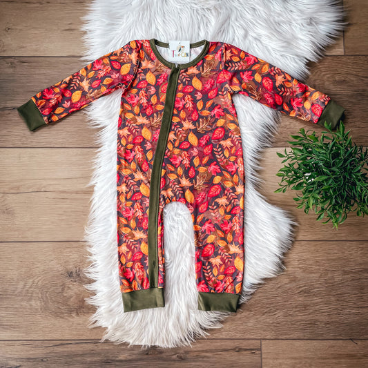 Forest Leaves Zipper Infant Romper by TwoCan