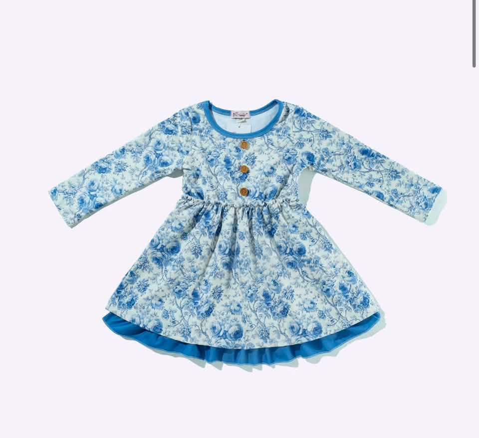 Blue Rose Chinoiserie Girls Dress By Clover Cottage