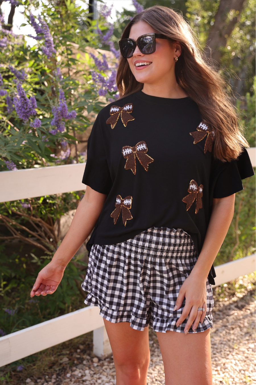 PREORDER- Sideline Sparkle Ruffle Top- Black