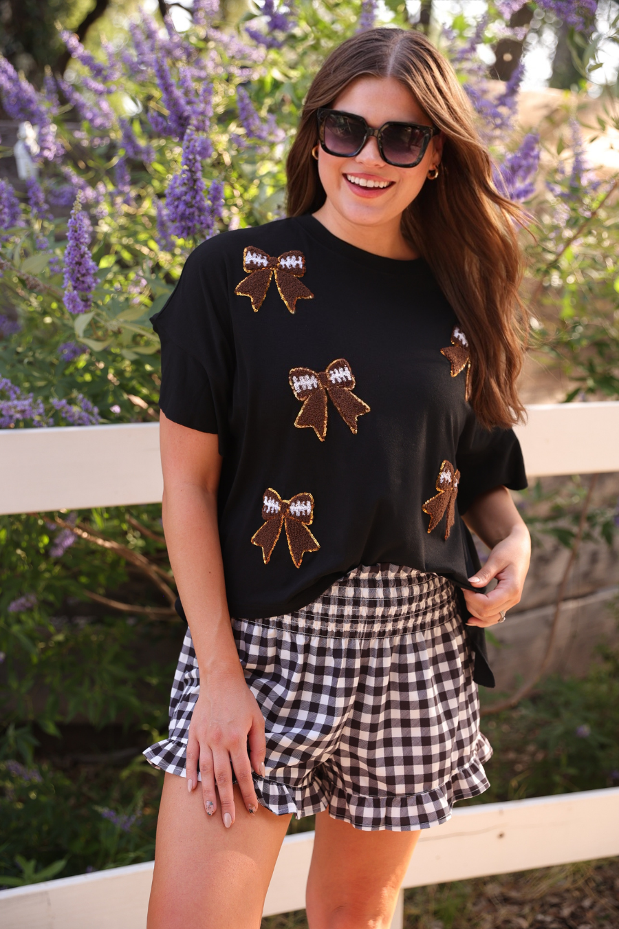 PREORDER- Sideline Sparkle Ruffle Top- Black