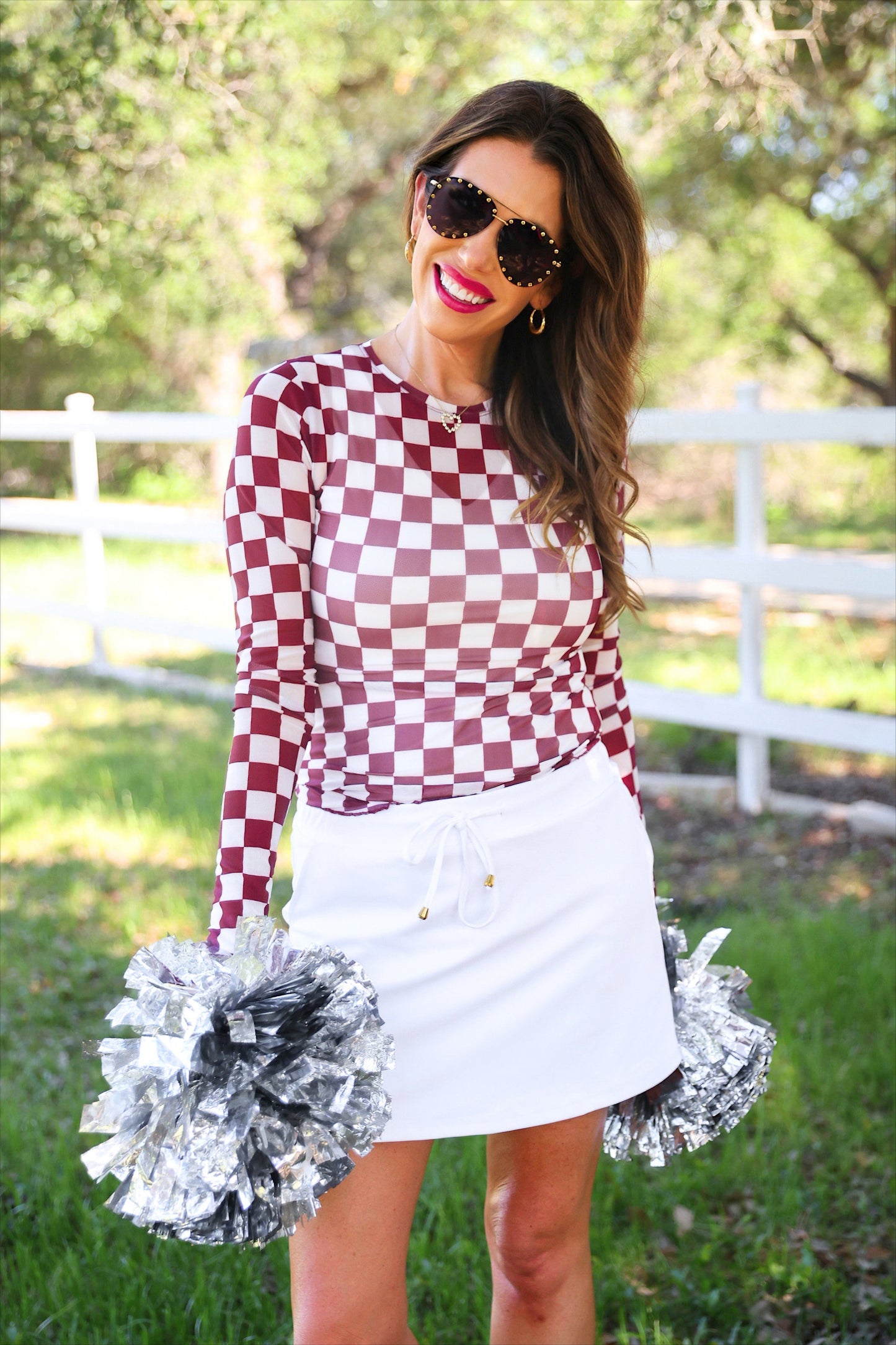 PREORDER- Alyssa Mesh Top- Maroon Checkered