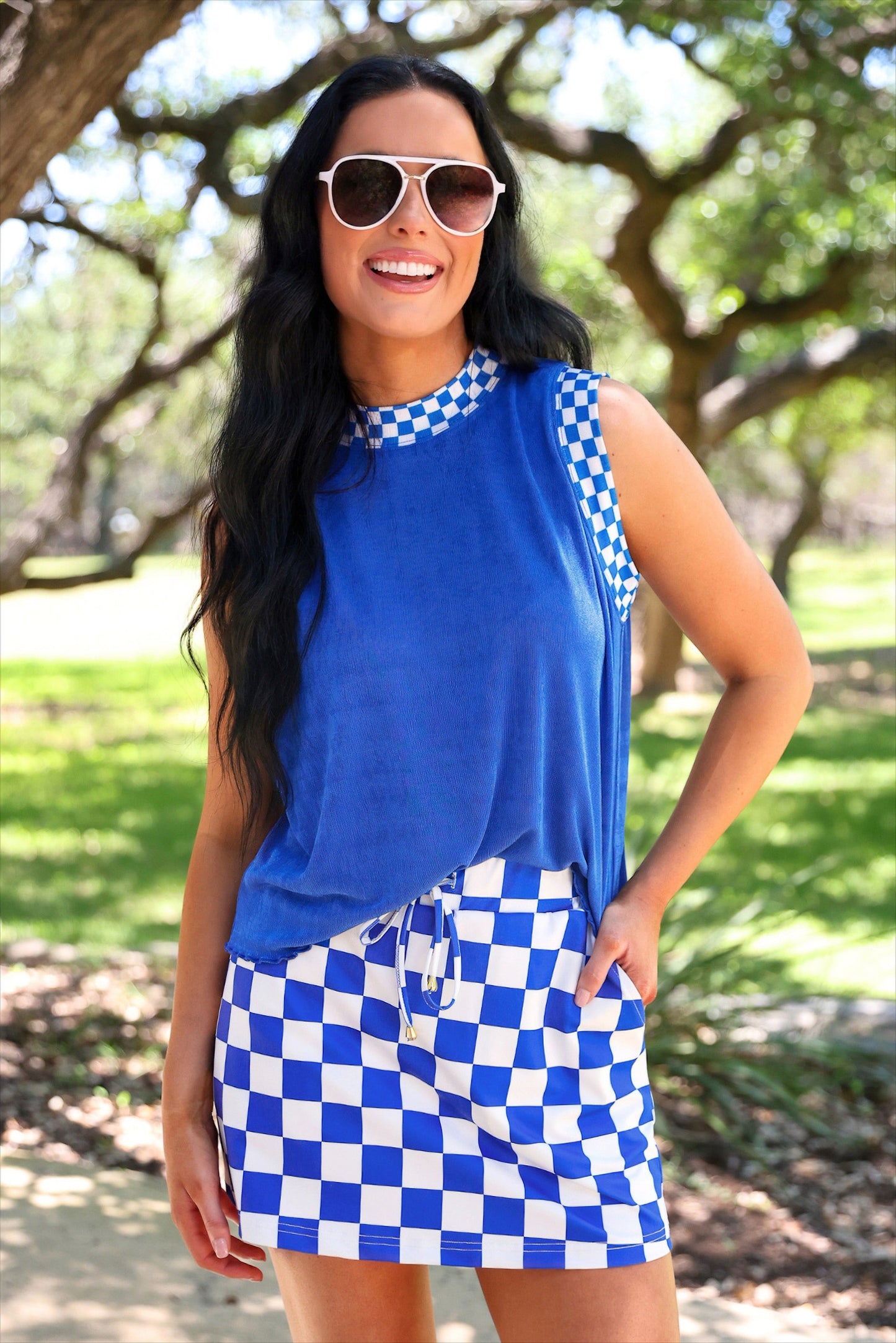 PREORDER- Let's Go Checkered Skort- Blue