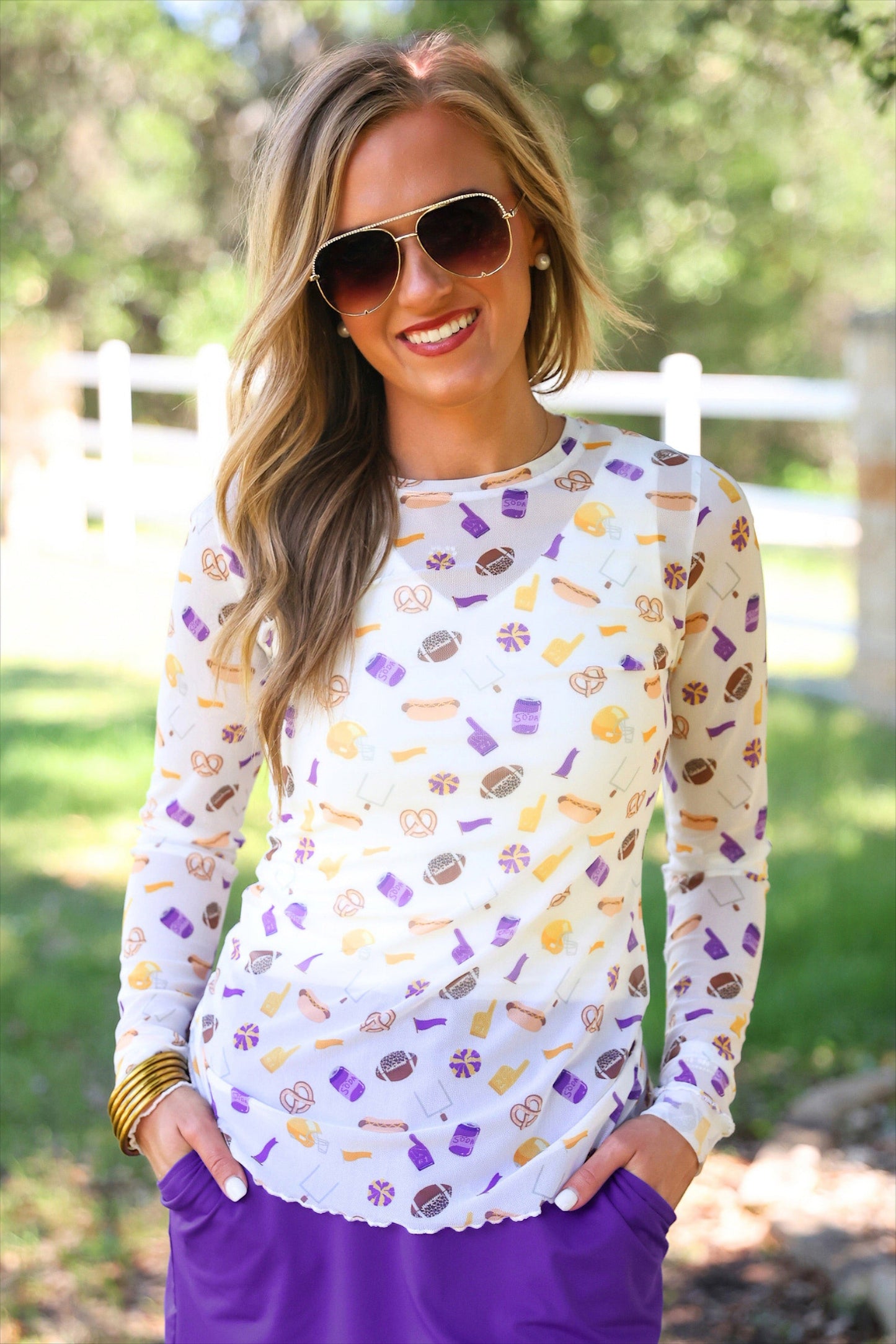 PREORDER- Alyssa Mesh Top- Purple Tailgate