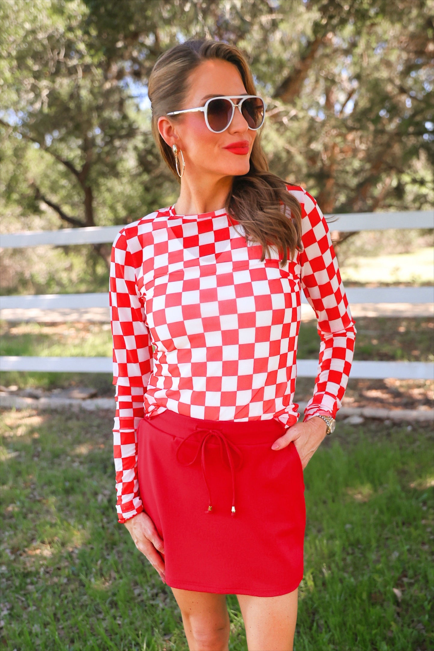 PREORDER- Alyssa Mesh Top- Red Checkered
