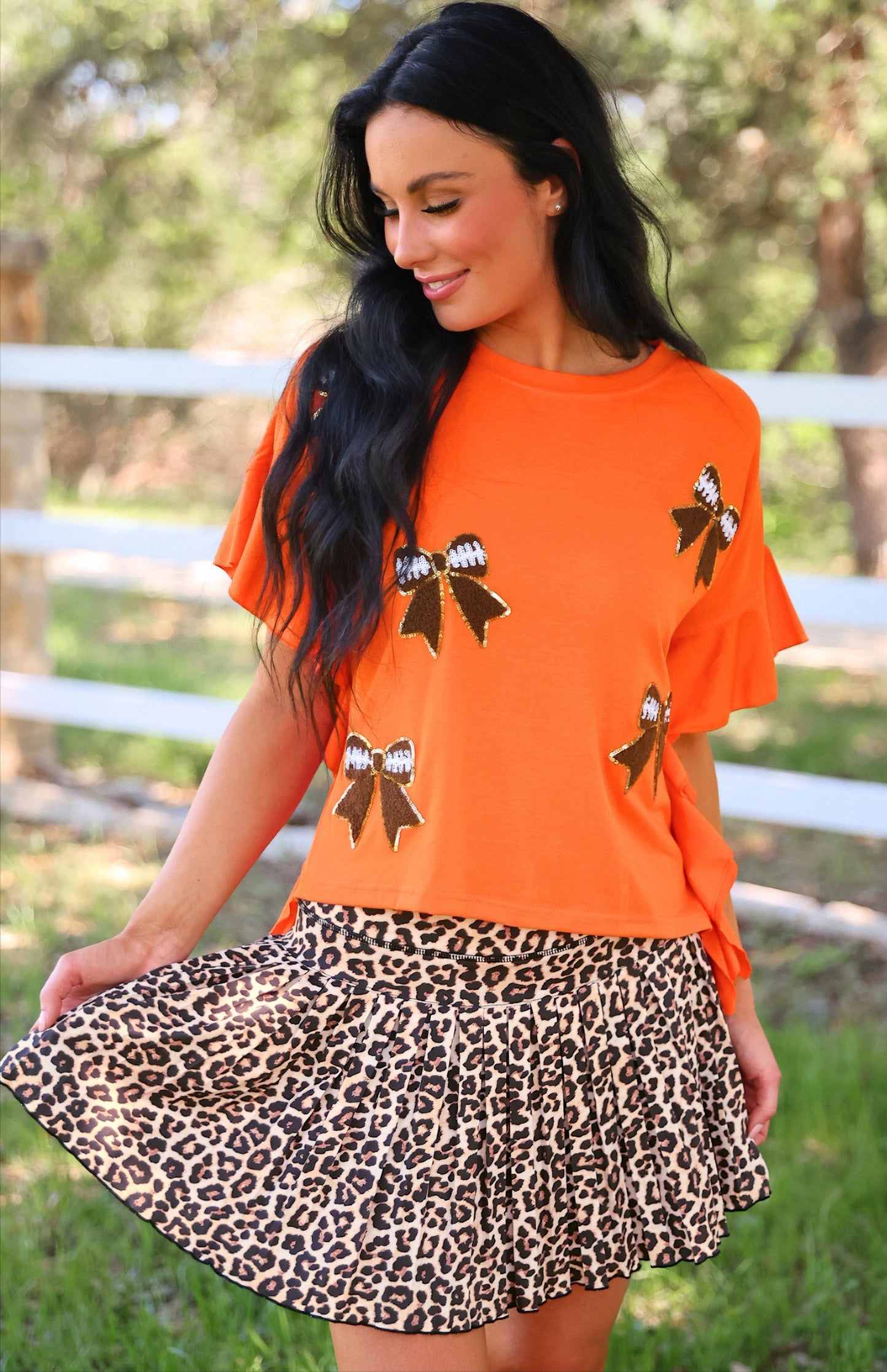 PREORDER- Sideline Sparkle Ruffle Top- Orange