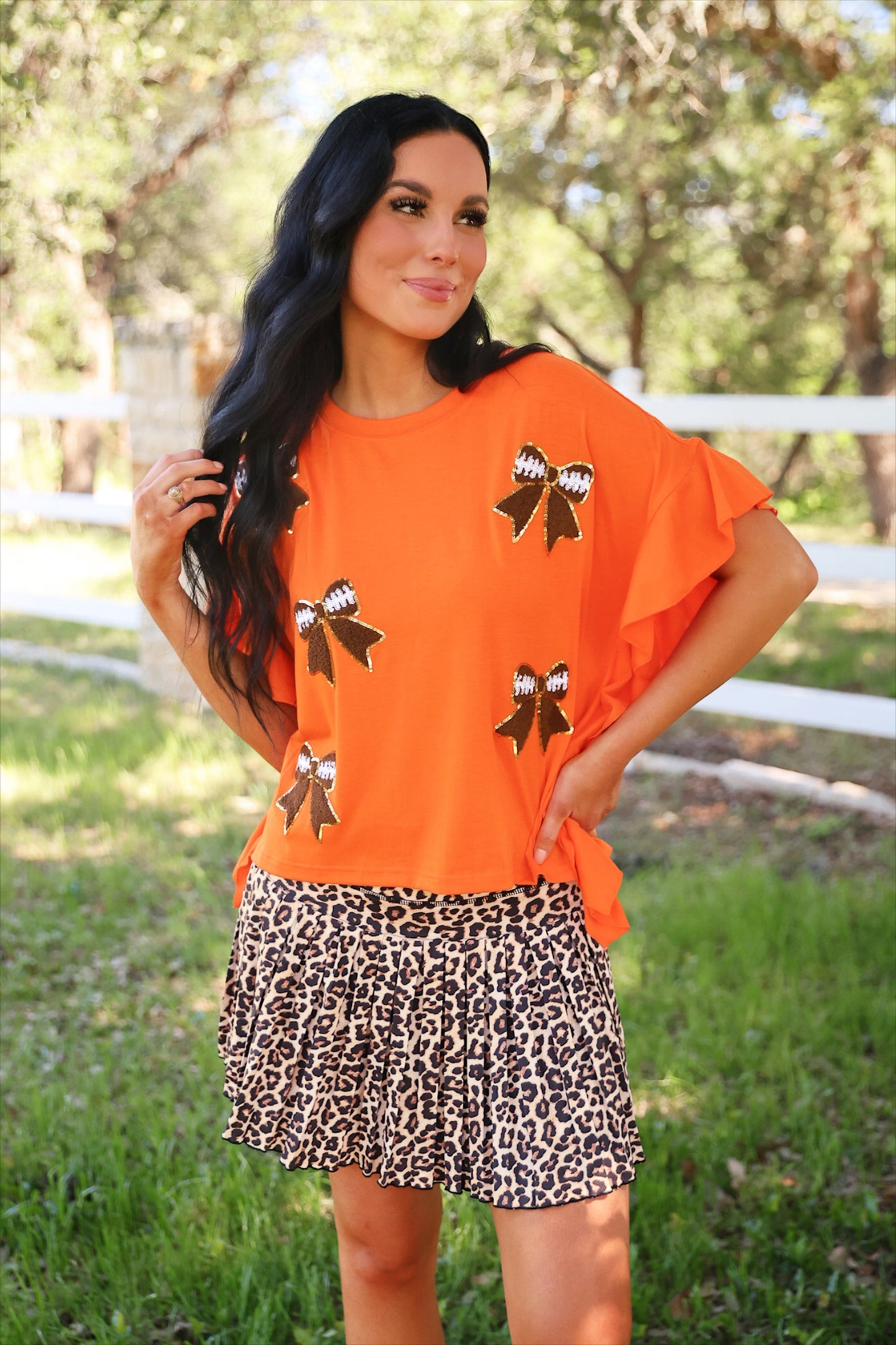 PREORDER- Sideline Sparkle Ruffle Top- Orange