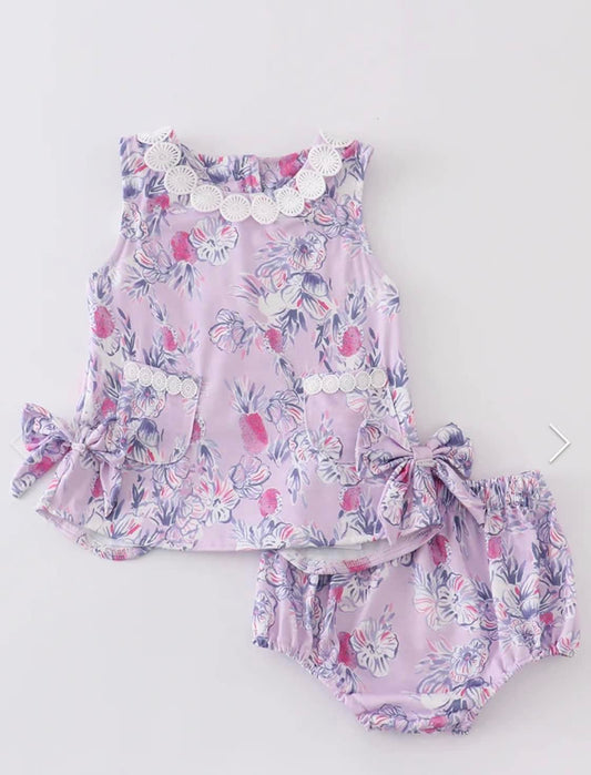 Purple Floral Print Bloomers Set