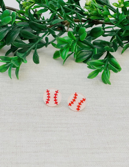 Glitter Acrylic Sports Stud Earrings-Baseball