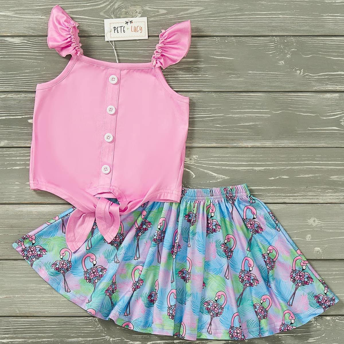 Flowery Flamingo Skirt Set by Pete + Lucy
