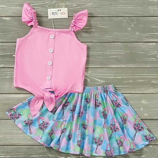 Flowery Flamingo Skirt Set by Pete + Lucy