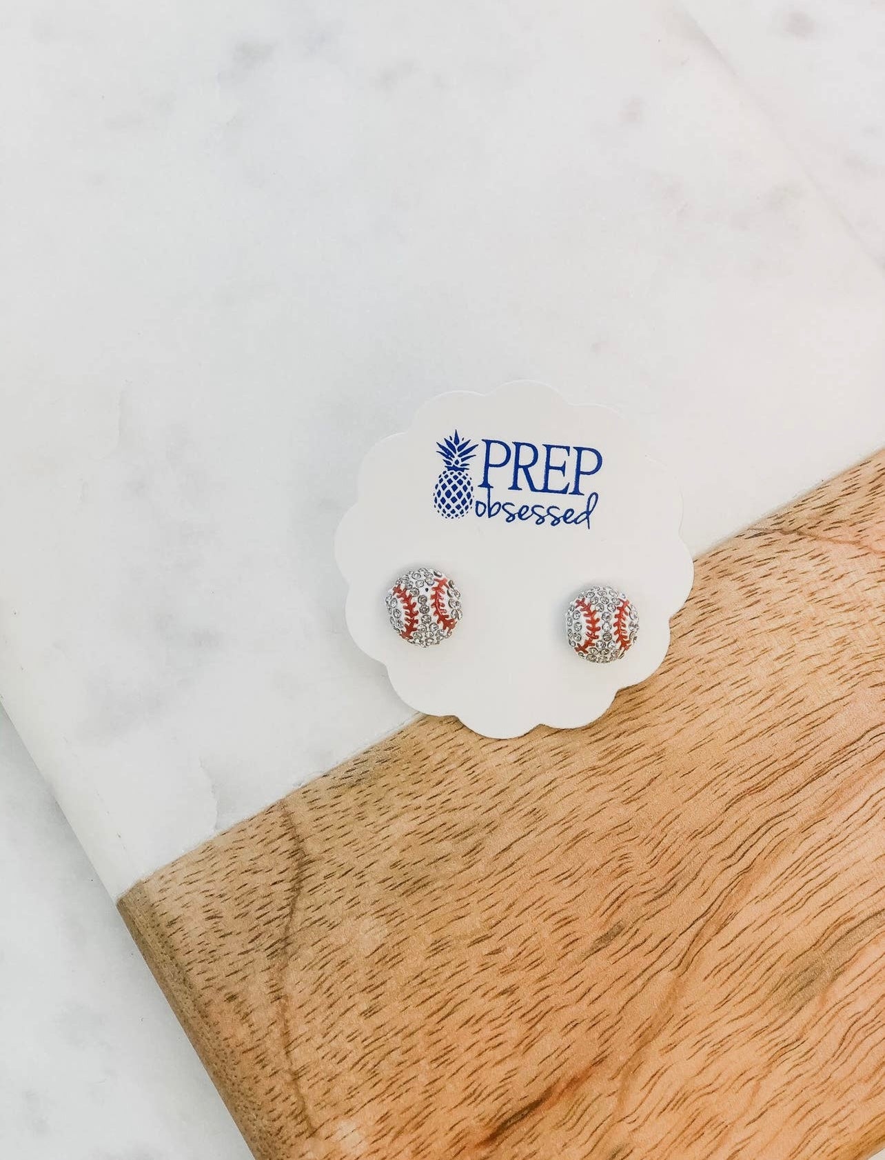 Petite Pave Sports Stud Earrings- Baseball