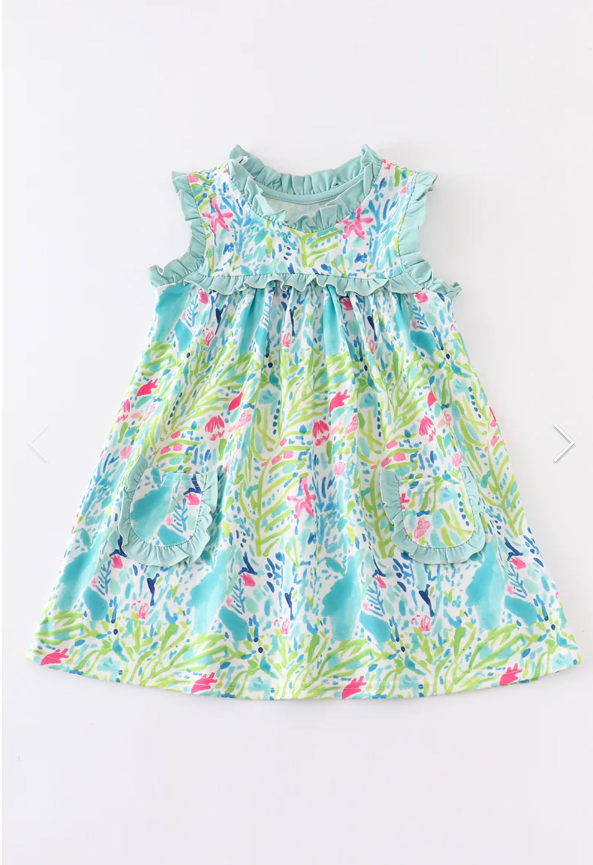 Green Floral Print Ruffle Dress by Honeydew